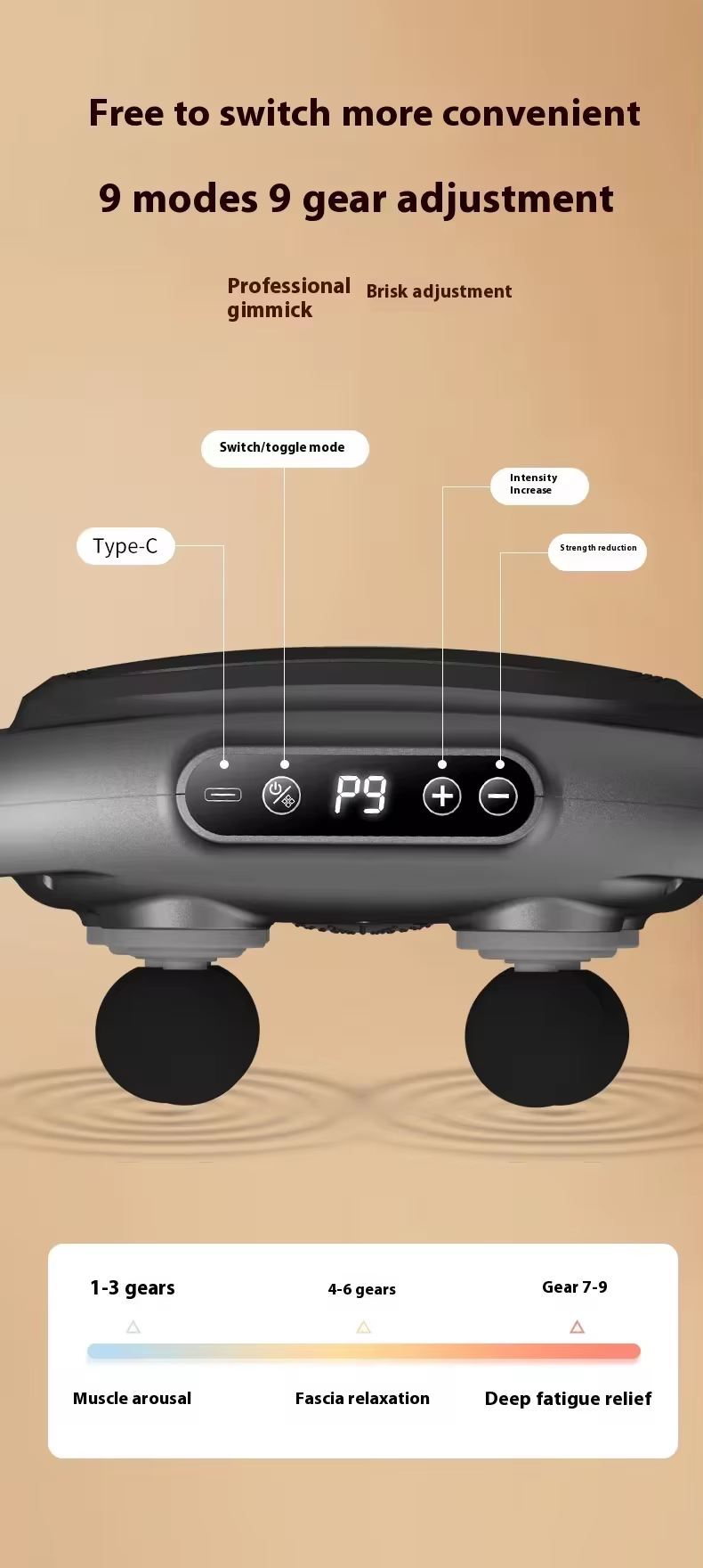 Handheld Fascia Gun 9 Speed 6 Ball Heads Muscle Massage Gun