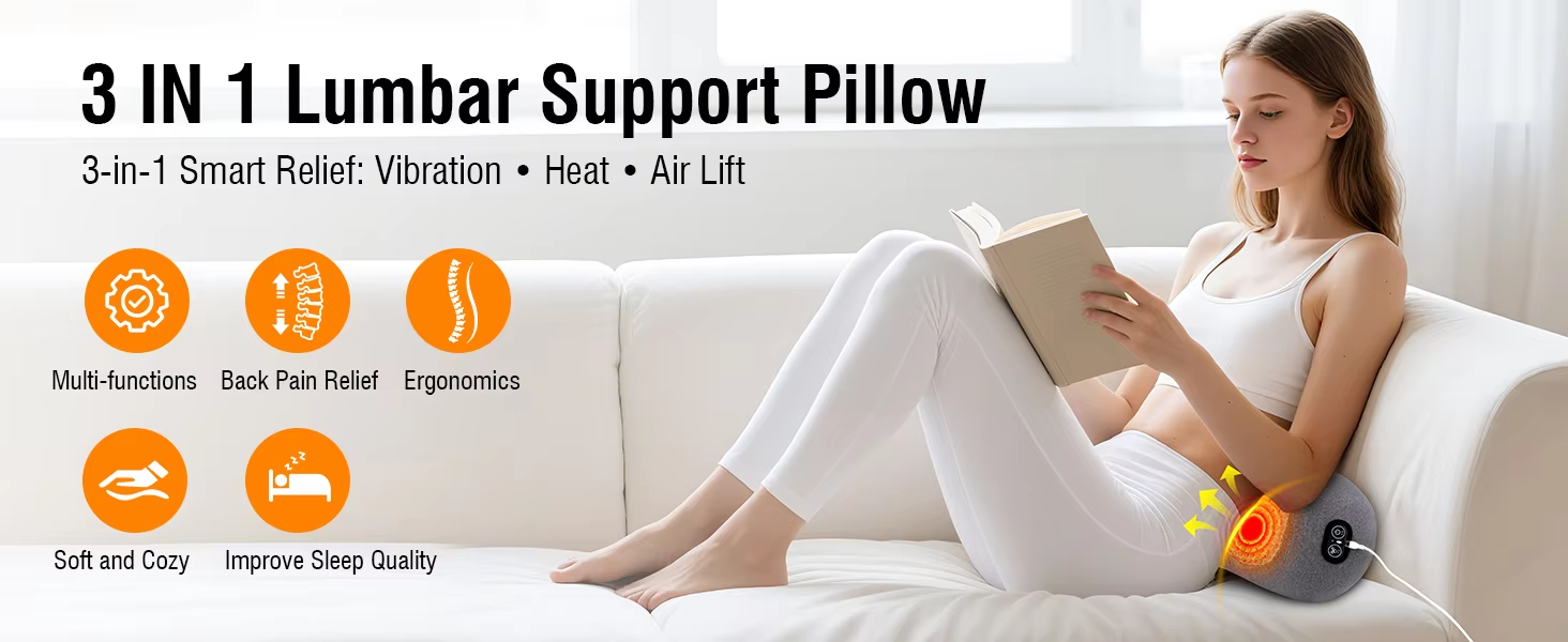 3‑in‑1 lumbar massage pillow memory foam waist support pillow for lower back pain relief 3‑in‑1 lumbar massage pillow memory foam waist support pillow for lower back pain relief